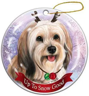 Holiday Pet Gifts Cream Tibetan Terrier Reindeer Dog Porcelain Ornament Holiday Pet Gifts Cream Tibetan Terrier Reindeer Dog Porcelain Ornament