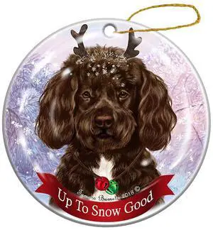 Holiday Pet Gifts Portuguese Water Chocolate Dog Porcelain Christmas Ornament Holiday Pet Gifts Portuguese Water Chocolate Dog Porcelain Christmas Ornament