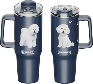 Serengeti 40 Oz Bichon Frise Dog Stainless Steel Tumbler w Handle, Straw & Lid Serengeti 40 Oz Bichon Frise Dog Stainless Steel Tumbler w Handle, Straw & Lid