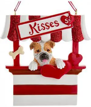 Kurt Adler Bulldog Dog Kissing Booth Christmas Tree Ornament - 4" Resin Kurt Adler Bulldog Dog Kissing Booth Christmas Tree Ornament - 4" Resin