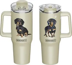 Serengeti 40 Oz Black Dachshund Stainless Steel Tumbler w Handle, Straw & Lid Serengeti 40 Oz Black Dachshund Stainless Steel Tumbler w Handle, Straw & Lid