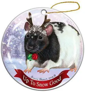 Rat Black Hooded Reindeer Rat Porcelain Christmas Ornament Rat Black Hooded Reindeer Rat Porcelain Christmas Ornament