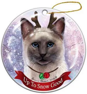 Siamese Blue Point Cat Reindeer Porcelain Christmas Ornament Siamese Blue Point Cat Reindeer Porcelain Christmas Ornament
