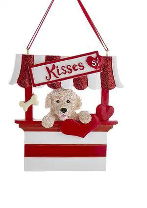 Kurt Adler Goldendoodle Dog Kissing Booth Christmas Tree Ornament - 4" Kurt Adler Goldendoodle Dog Kissing Booth Christmas Tree Ornament - 4"