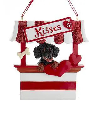 Kurt Adler Black Dachshund Dog Kissing Booth Christmas Tree Ornament - 4" Resin Kurt Adler Black Dachshund Dog Kissing Booth Christmas Tree Ornament - 4" Resin