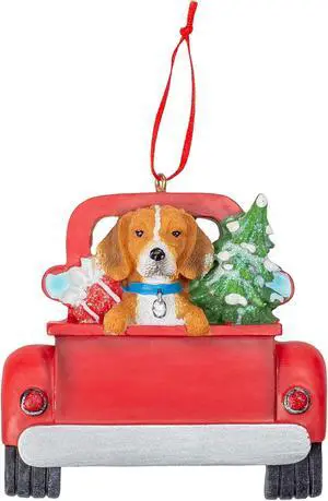 Kurt Adler Beagle Dog in Back of Truck Hanging Ornament 5 in. High, Kurt Adler Beagle Dog in Back of Truck Hanging Ornament 5 in. High,