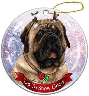 Holiday Pet Gifts Fawn Mastiff Reindeer Dog Porcelain Ornament Holiday Pet Gifts Fawn Mastiff Reindeer Dog Porcelain Ornament
