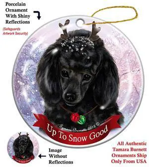 Black Poodle Dog Reindeer Porcelain Christmas Ornament Black Poodle Dog Reindeer Porcelain Christmas Ornament