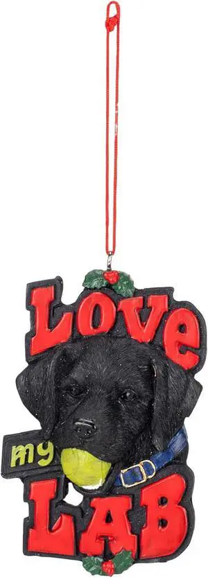 Kurt S Adler Black and Red Love My Lab Christmas Ornament, 4" Kurt S Adler Black and Red Love My Lab Christmas Ornament, 4"