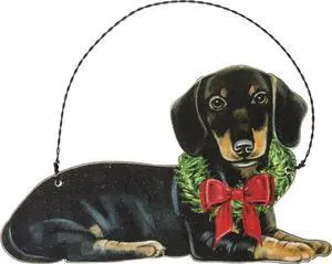 Primitives By Kathy Dachshund with Wreath Wooden ChristmasChristmas Ornament Primitives By Kathy Dachshund with Wreath Wooden ChristmasChristmas Ornament