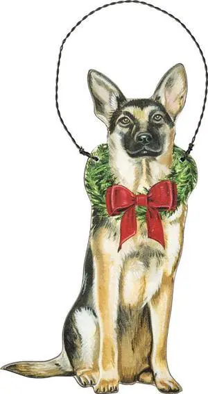 Primitives By Kathy German Shepherd with Wreath Christmas Ornament Primitives By Kathy German Shepherd with Wreath Christmas Ornament