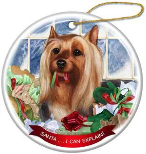Silky Terrier Dog Porcelain Hanging Ornament Pet Gift 'Santa.. I Can Explain!' Silky Terrier Dog Porcelain Hanging Ornament Pet Gift 'Santa.. I Can Explain!'