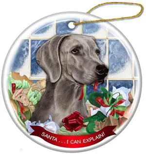 Weimaraner Dog Porcelain Hanging Ornament Pet Gift 'Santa.. I Can Explain!' Weimaraner Dog Porcelain Hanging Ornament Pet Gift 'Santa.. I Can Explain!'