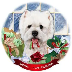 West Highland Terrier Westie Dog Porcelain Ornament 'Santa.. I Can Explain!' West Highland Terrier Westie Dog Porcelain Ornament 'Santa.. I Can Explain!'
