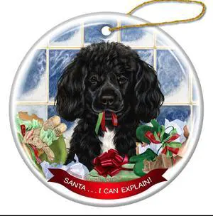 Black and White Portuguese Water Dog Porcelain Ornament 'Santa. I Can Explain!' Black and White Portuguese Water Dog Porcelain Ornament 'Santa. I Can Explain!'