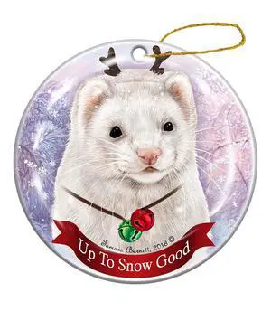 Holiday Pet Gifts Ferret White Dark Eyes Porcelain Christmas Ornament Holiday Pet Gifts Ferret White Dark Eyes Porcelain Christmas Ornament
