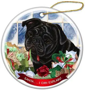 Black Pug Dog Porcelain Hanging Ornament Pet Gift 'Santa.. I Can Explain!' Black Pug Dog Porcelain Hanging Ornament Pet Gift 'Santa.. I Can Explain!'