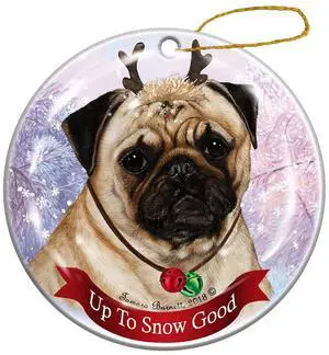 Holiday Pet Gifts Fawn Pug Dog Porcelain Christmas Ornament Holiday Pet Gifts Fawn Pug Dog Porcelain Christmas Ornament