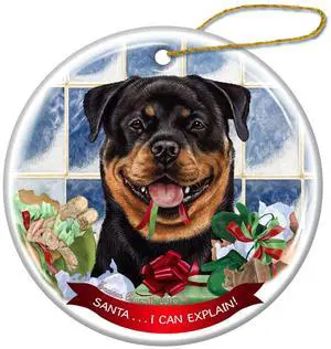 Rottweiler Dog Porcelain Hanging Ornament Pet Gift 'Santa.. I Can Explain!' Rottweiler Dog Porcelain Hanging Ornament Pet Gift 'Santa.. I Can Explain!'