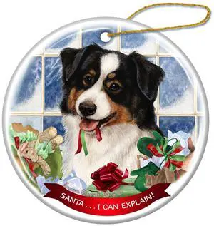 Australian Shepherd Black Tri Dog Porcelain Ornament Santa I Can Explain! Australian Shepherd Black Tri Dog Porcelain Ornament Santa I Can Explain!