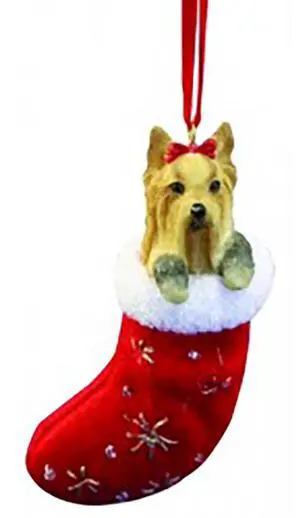 Yorkie Christmas Stocking Ornament, Hand Painted and Stitched Detail Yorkie Christmas Stocking Ornament, Hand Painted and Stitched Detail
