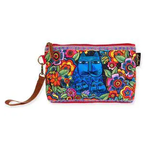 Women's Laurel Burch Cats Felines Wristlet, Blue Cat in Flowers Women's Laurel Burch Cats Felines Wristlet, Blue Cat in Flowers
