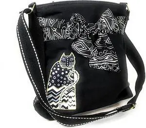 Laurel Burch Feline Crossbody Shoulder Bag Purse, Black Polka Dot Cat Laurel Burch Feline Crossbody Shoulder Bag Purse, Black Polka Dot Cat