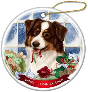Australian Shepherd Red Tri Dog Porcelain Ornament Santa I Can Explain! Australian Shepherd Red Tri Dog Porcelain Ornament Santa I Can Explain!
