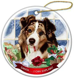 Australian Shepherd Red Merle Dog Porcelain Ornament Santa I Can Explain! Australian Shepherd Red Merle Dog Porcelain Ornament Santa I Can Explain!