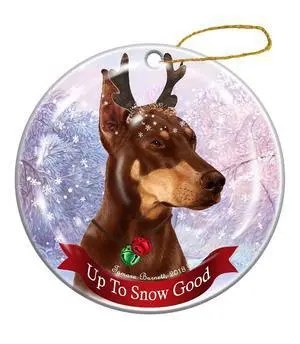Holiday Pet Gifts Red Doberman Cropped Ears Dog Porcelain Christmas Ornament Holiday Pet Gifts Red Doberman Cropped Ears Dog Porcelain Christmas Ornament