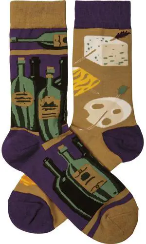 Primitives by Kathy Socks - Socks - Wine & Cheese, One Size Fits Most Primitives by Kathy Socks - Socks - Wine & Cheese, One Size Fits Most