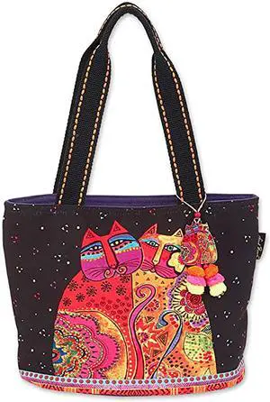 Laurel Burch Women Festive Feline Cotton Canvas Medium Tote Handbag Purse Bag Laurel Burch Women Festive Feline Cotton Canvas Medium Tote Handbag Purse Bag