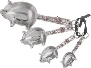 Ganz 4-Piece Set - Measuring Spoons Set, Farmhouse Pigs with Flowers Ganz 4-Piece Set - Measuring Spoons Set, Farmhouse Pigs with Flowers