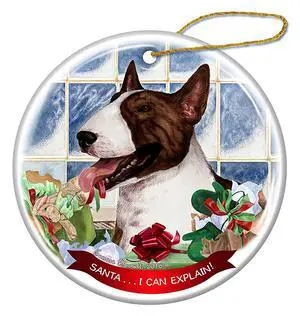 Bull Terrier Brindle Dog Porcelain Ornament Pet Gift Santa I Can Explain! Bull Terrier Brindle Dog Porcelain Ornament Pet Gift Santa I Can Explain!