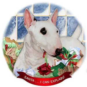 Mini Bull Terrier White Porcelain Ornament Pet Gift Santa I Can Explain! Mini Bull Terrier White Porcelain Ornament Pet Gift Santa I Can Explain!