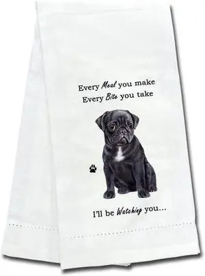 E&S Pets 711-32 Black Pug Dog Kitchen Towel, Off-white E&S Pets 711-32 Black Pug Dog Kitchen Towel, Off-white