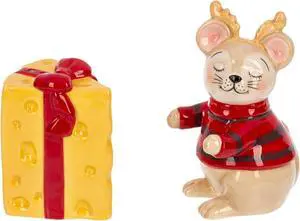 Ganz Dolomite Salt & Pepper Shakers, 2 Piece Set, Christmas Mouse with Cheese Ganz Dolomite Salt & Pepper Shakers, 2 Piece Set, Christmas Mouse with Cheese