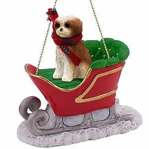 Shih Tzu Puppy Sport Cut Tan Sleigh Dog Holiday Ornament Shih Tzu Puppy Sport Cut Tan Sleigh Dog Holiday Ornament