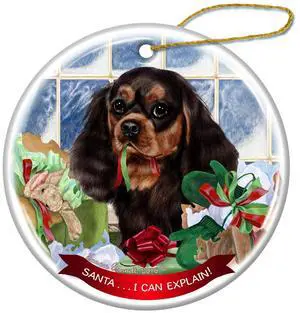 Cavalier King Charles Black/Tan Porcelain Ornament Santa. I Can Explain! Cavalier King Charles Black/Tan Porcelain Ornament Santa. I Can Explain!