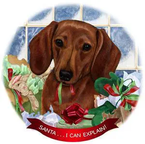 Red Short Hair Dachshund Dog Porcelain Ornament 'Santa.. I Can Explain!' Red Short Hair Dachshund Dog Porcelain Ornament 'Santa.. I Can Explain!'