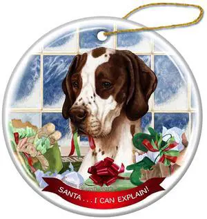 Brown and White English Pointer Dog Porcelain Ornament Santa I Can Explain! Brown and White English Pointer Dog Porcelain Ornament Santa I Can Explain!