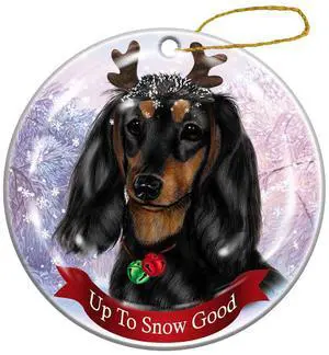 Holiday Pet Gifts Longhaired Black/Tan Dachshund Dog Porcelain Christmas Ornament Holiday Pet Gifts Longhaired Black/Tan Dachshund Dog Porcelain Christmas Ornament