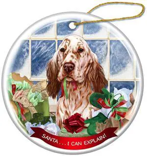 Orange Belton English Setter Dog Porcelain Ornament 'Santa.. I Can Explain! Orange Belton English Setter Dog Porcelain Ornament 'Santa.. I Can Explain!