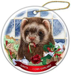 Ferret Sable Porcelain Hanging Ornament Pet Gift 'Santa.. I Can Explain!' Ferret Sable Porcelain Hanging Ornament Pet Gift 'Santa.. I Can Explain!'