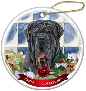Blue Neapolitan Mastiff Uncropped Dog Porcelain Ornament 'Santa.. I Can Explain! Blue Neapolitan Mastiff Uncropped Dog Porcelain Ornament 'Santa.. I Can Explain!