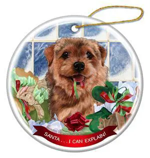 Norfolk Terrier Dog Porcelain Hanging Ornament Pet Gift 'Santa.. I Can Explain!' Norfolk Terrier Dog Porcelain Hanging Ornament Pet Gift 'Santa.. I Can Explain!'