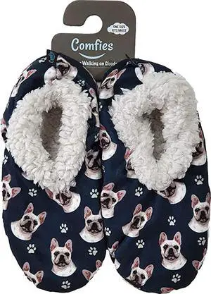 Comfies Womens French Bulldog Dog Slippers - Sherpa Lined Animal Print Booties Comfies Womens French Bulldog Dog Slippers - Sherpa Lined Animal Print Booties
