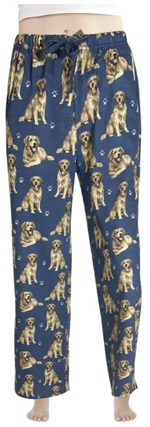 Golden Retriever Unisex Lightweight Cotton Blend Pajama Bottoms- Large Golden Retriever Unisex Lightweight Cotton Blend Pajama Bottoms- Large