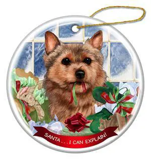 Norwich Terrier Dog Porcelain Hanging Ornament Pet Gift 'Santa.. I Can Explain!' Norwich Terrier Dog Porcelain Hanging Ornament Pet Gift 'Santa.. I Can Explain!'
