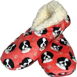 Comfies Womens Black White Shih Tzu Slippers - Sherpa Lined Animal Print Booties Comfies Womens Black White Shih Tzu Slippers - Sherpa Lined Animal Print Booties